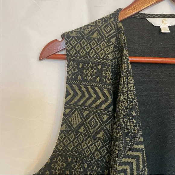 C Wonder Women’s Open Front Sleeveless Fringed Cardigan Kimono Geometric Pattern - Picture 4 of 13